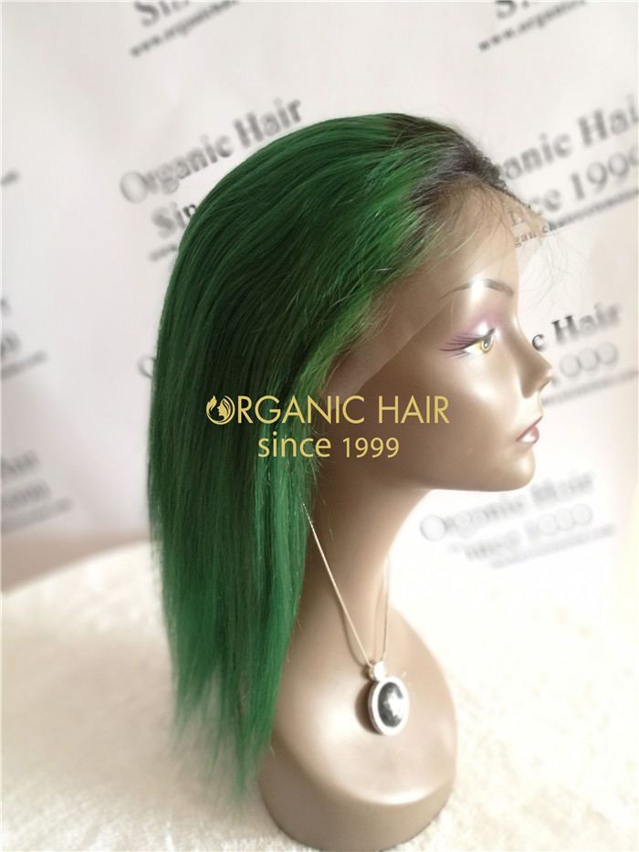 Wholesale human hair lace front wigs #1B/Green X16